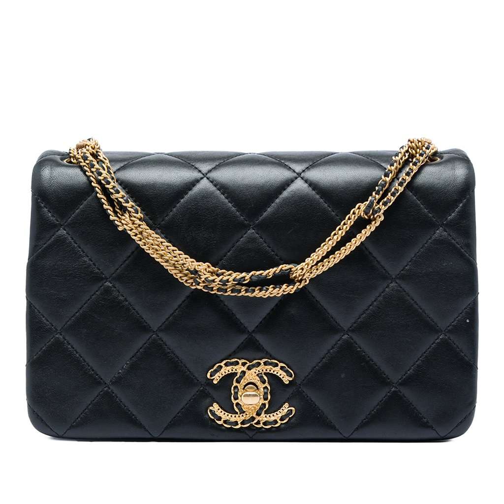 Chanel Small Quilted Lambskin On And On Chain Flap Black Leather Very good condition - Front View
