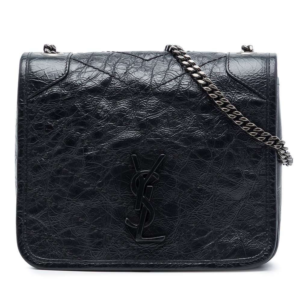 Saint Laurent Crinkled Calfskin Niki Wallet on Chain Black Leather Very good - Front View