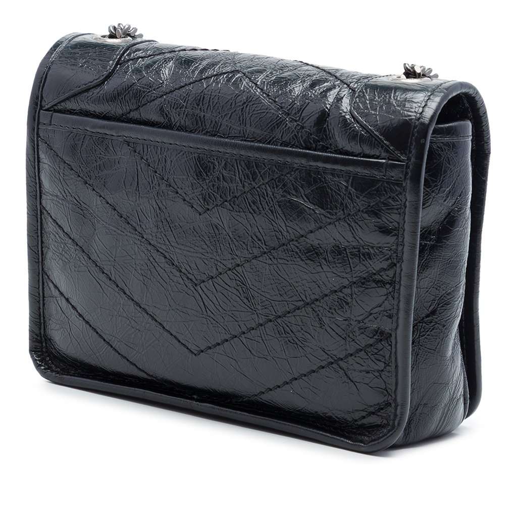 Saint Laurent Crinkled Calfskin Niki Wallet on Chain Black Leather Very good - Back View