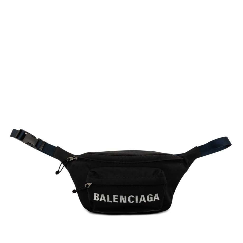 Balenciaga Small Nylon Logo Wheel Belt Bag Black Very good - Front View