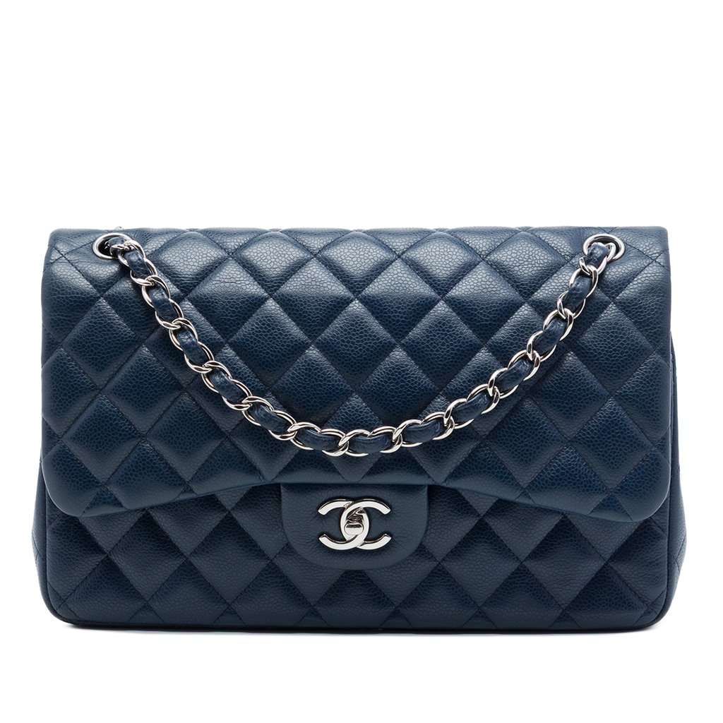 Chanel Jumbo Classic Caviar Double Flap Blue Leather Very good - Front View