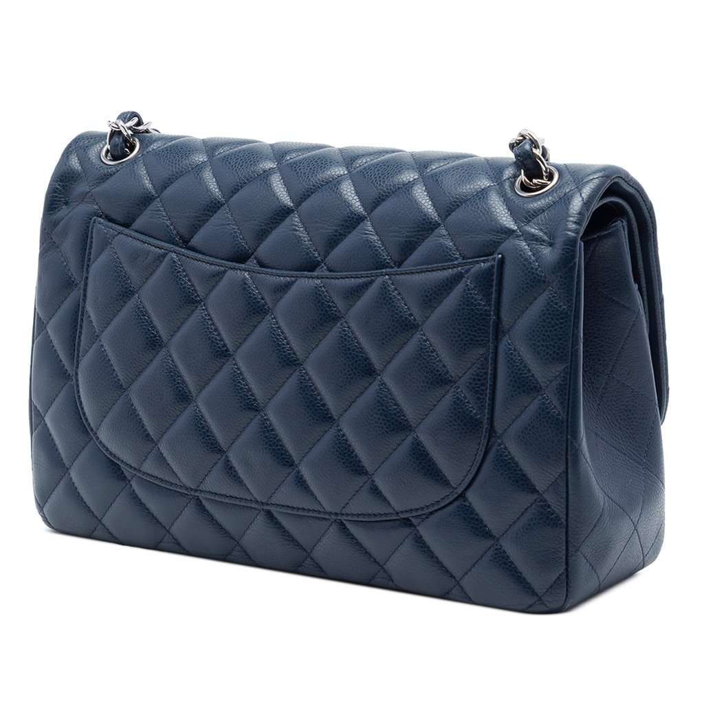 Chanel Jumbo Classic Caviar Double Flap Blue Leather Very good - Back View