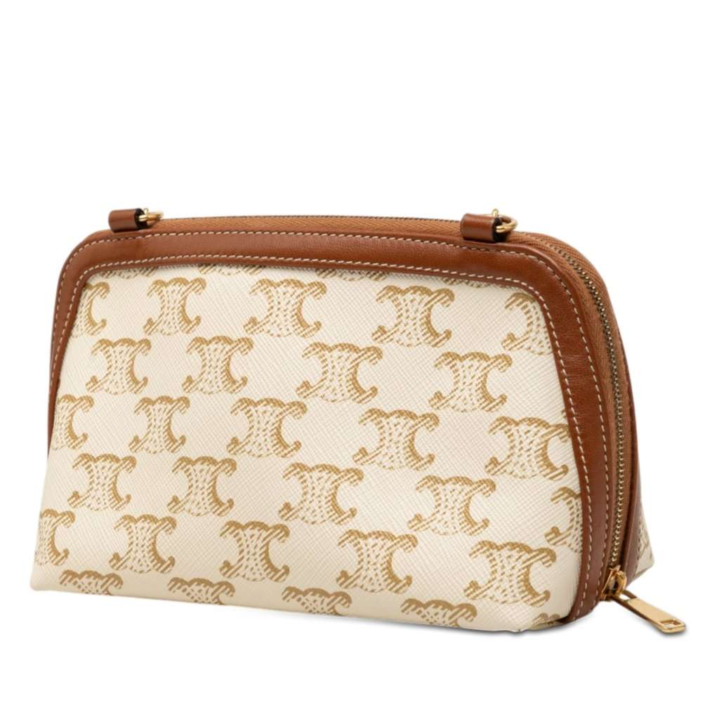 Celine Triomphe Coated Canvas Clutch On Chain White Very good condition - Back View