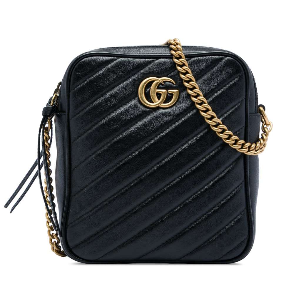 Gucci GG Marmont Matelasse Leather Double Zip Crossbody Black Leather Very good - Front View