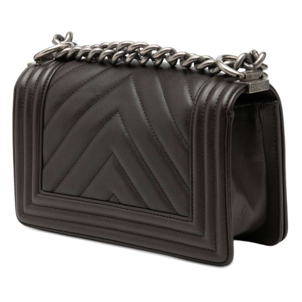 Chanel Small Chevron Lambskin Boy Flap Brown Leather Very good condition - Back View