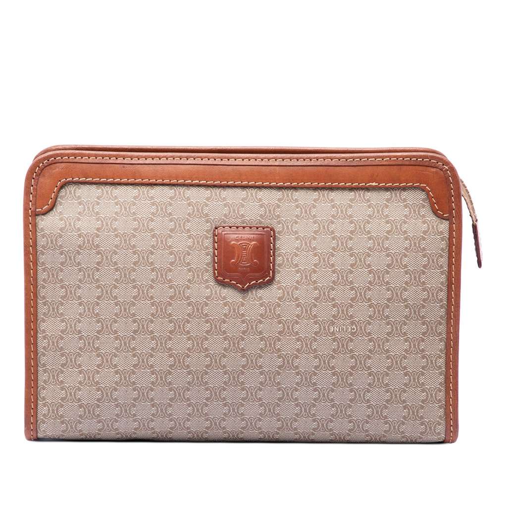 Celine Macadam Coated Canvas Clutch Beige Very good - Front View