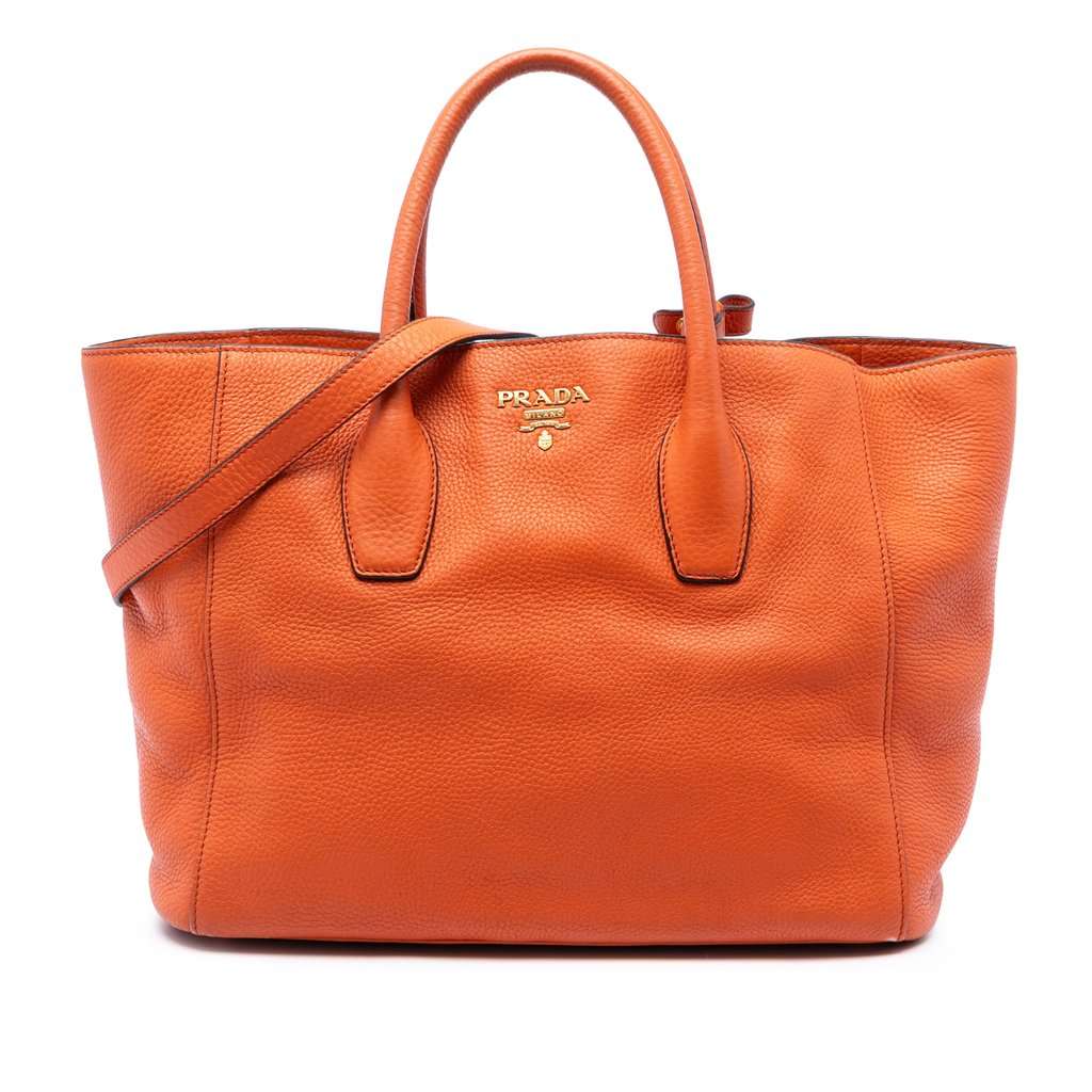 Prada Vitello Daino Open Convertible Tote Orange Leather Very good condition - Front View