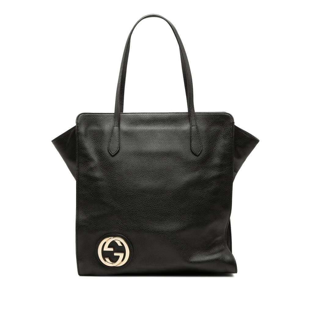 Gucci Dollar Calfskin Interlocking G Tote Black Leather Very good - Front View