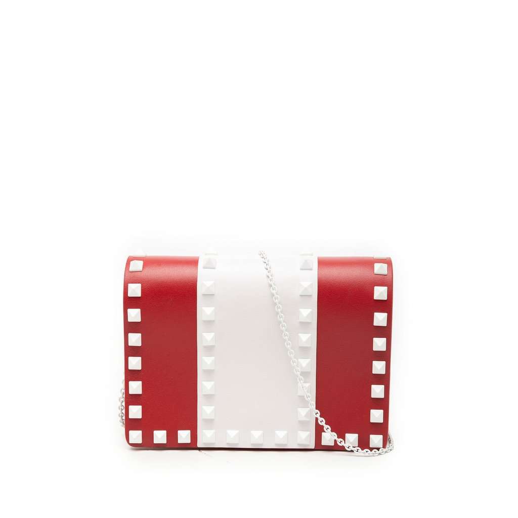 Valentino Leather Colorblock Rockstud Wallet On Chain Red Leather Very good - Front View