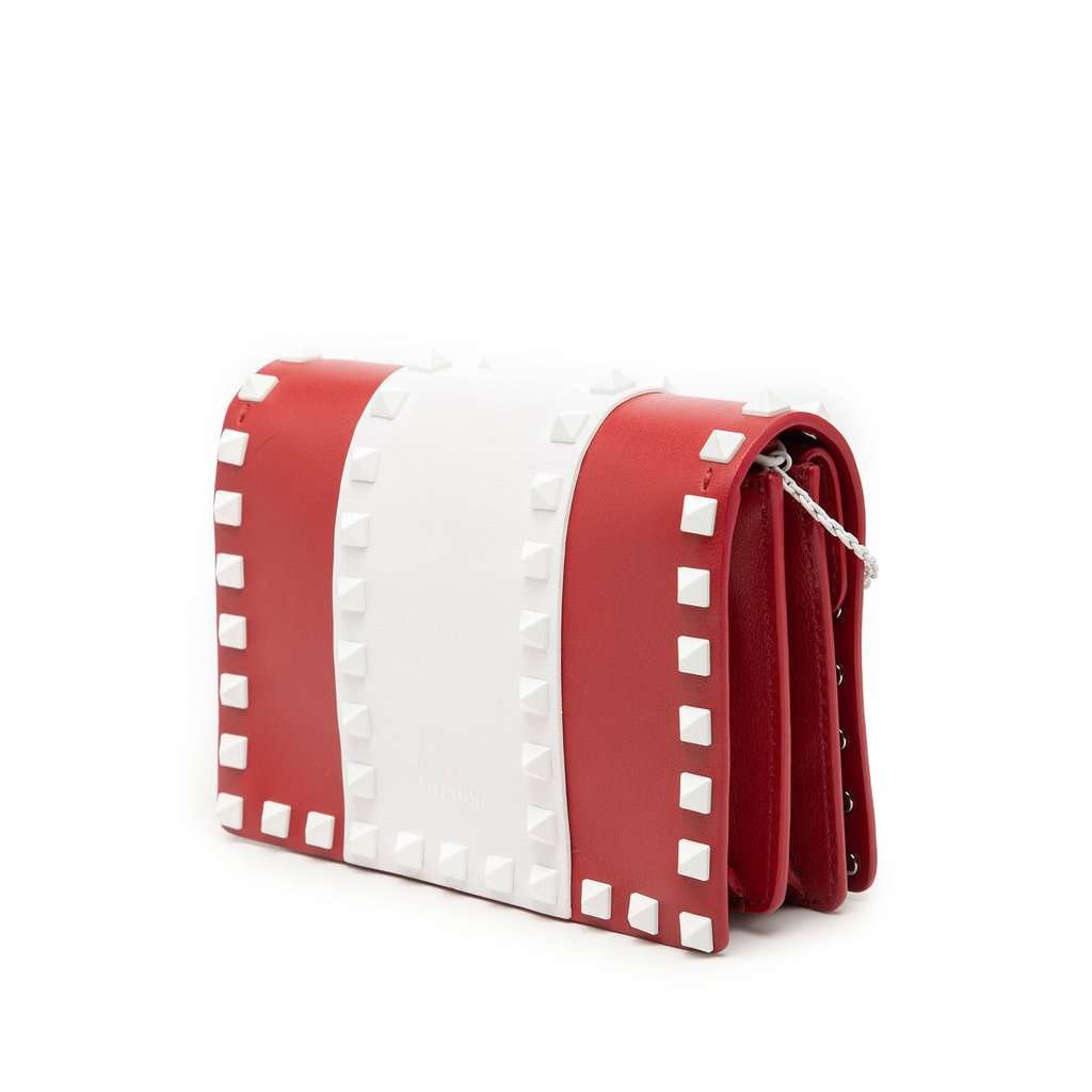 Valentino Leather Colorblock Rockstud Wallet On Chain Red Leather Very good - Back View