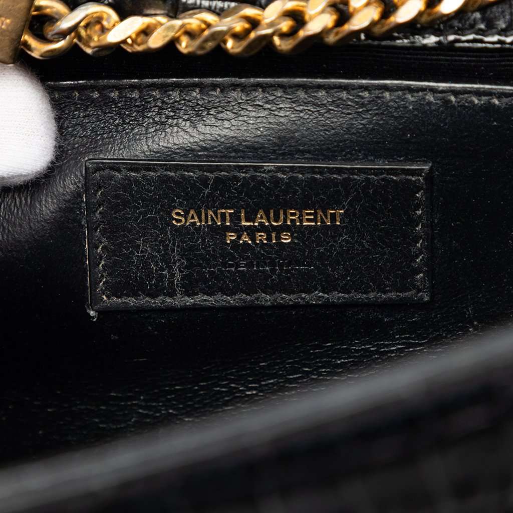 Saint Laurent Medium Croc Embossed Patent Monogram Kate Tassel Crossbody Black Leather Very good - Box View