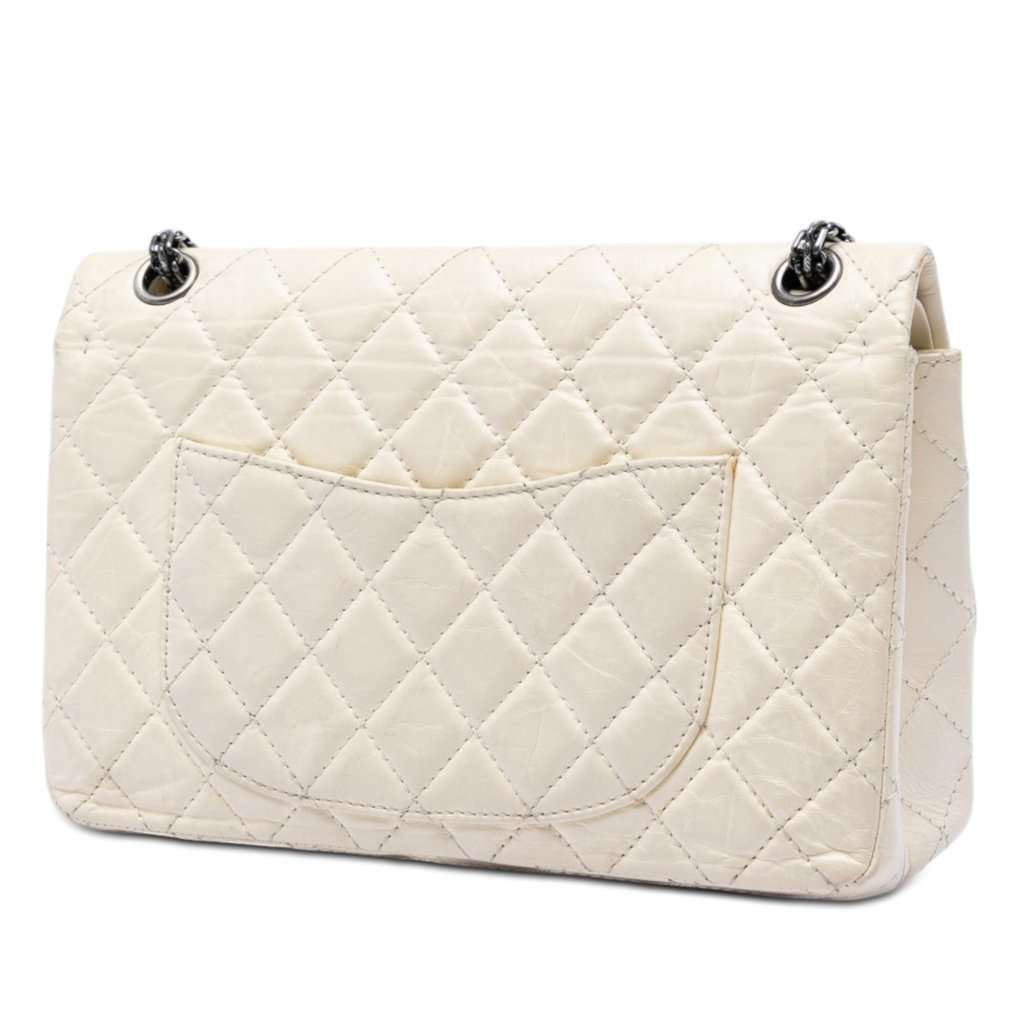 Chanel Quilted Aged Calfskin Reissue 2.55 Double Flap 226 White Leather Very good condition - Back View