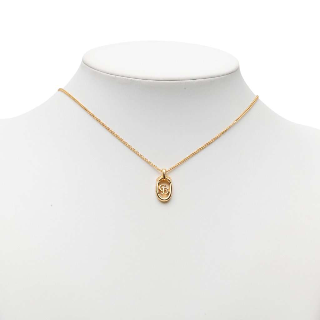 Dior Gold Plated CD Logo Oval Pendant Necklace Gold Metal Very good condition - Box View