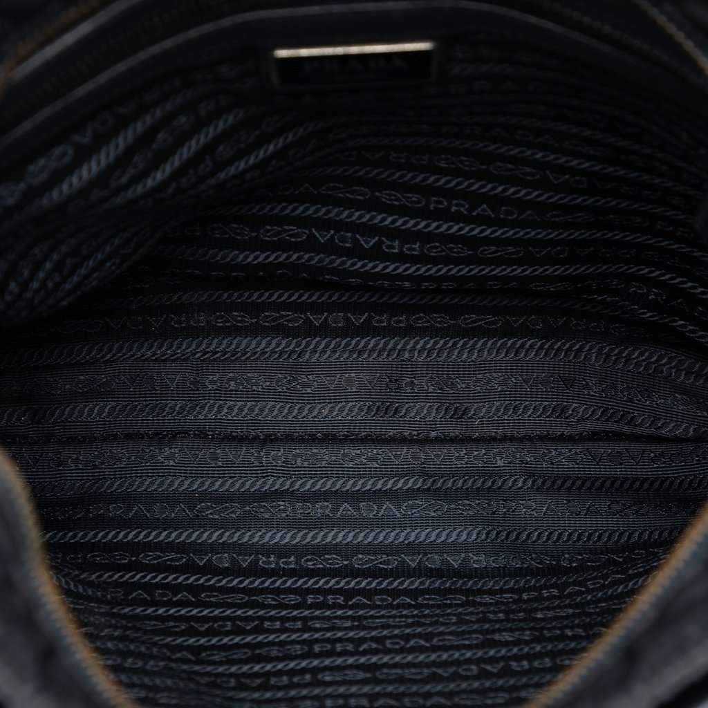 Prada Saffiano Trimmed Tessuto Zip Top Crossbody Black Good condition - Model View