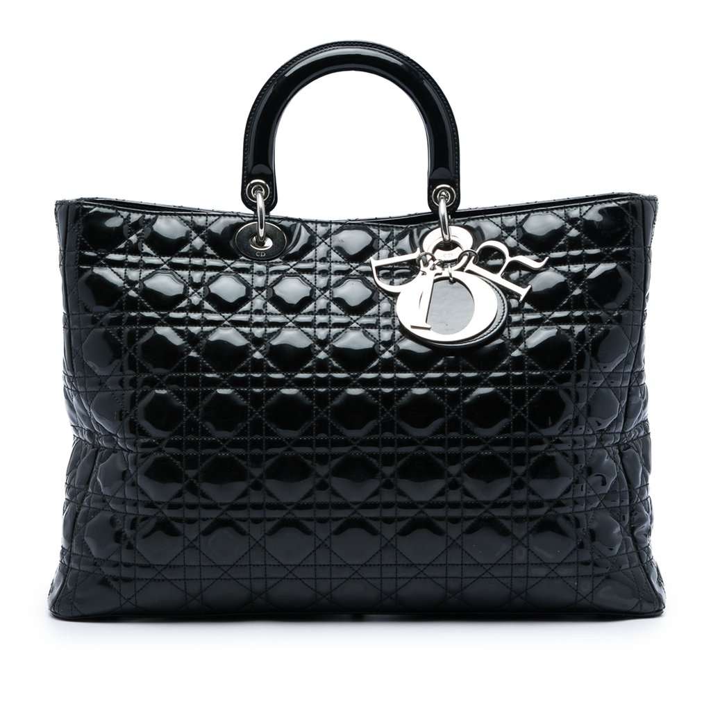 Dior Extra Large Patent Cannage Lady Dior Black Leather Good - Front View