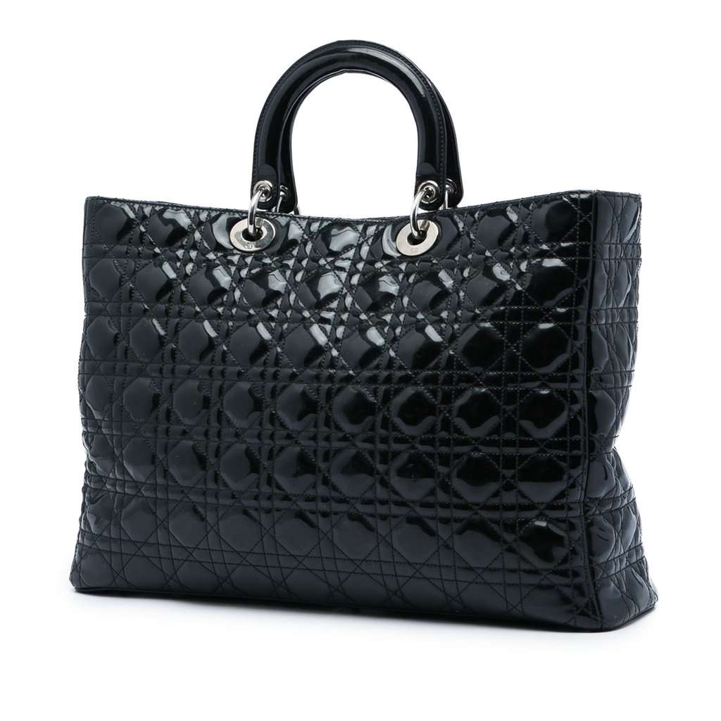 Dior Extra Large Patent Cannage Lady Dior Black Leather Good - Back View