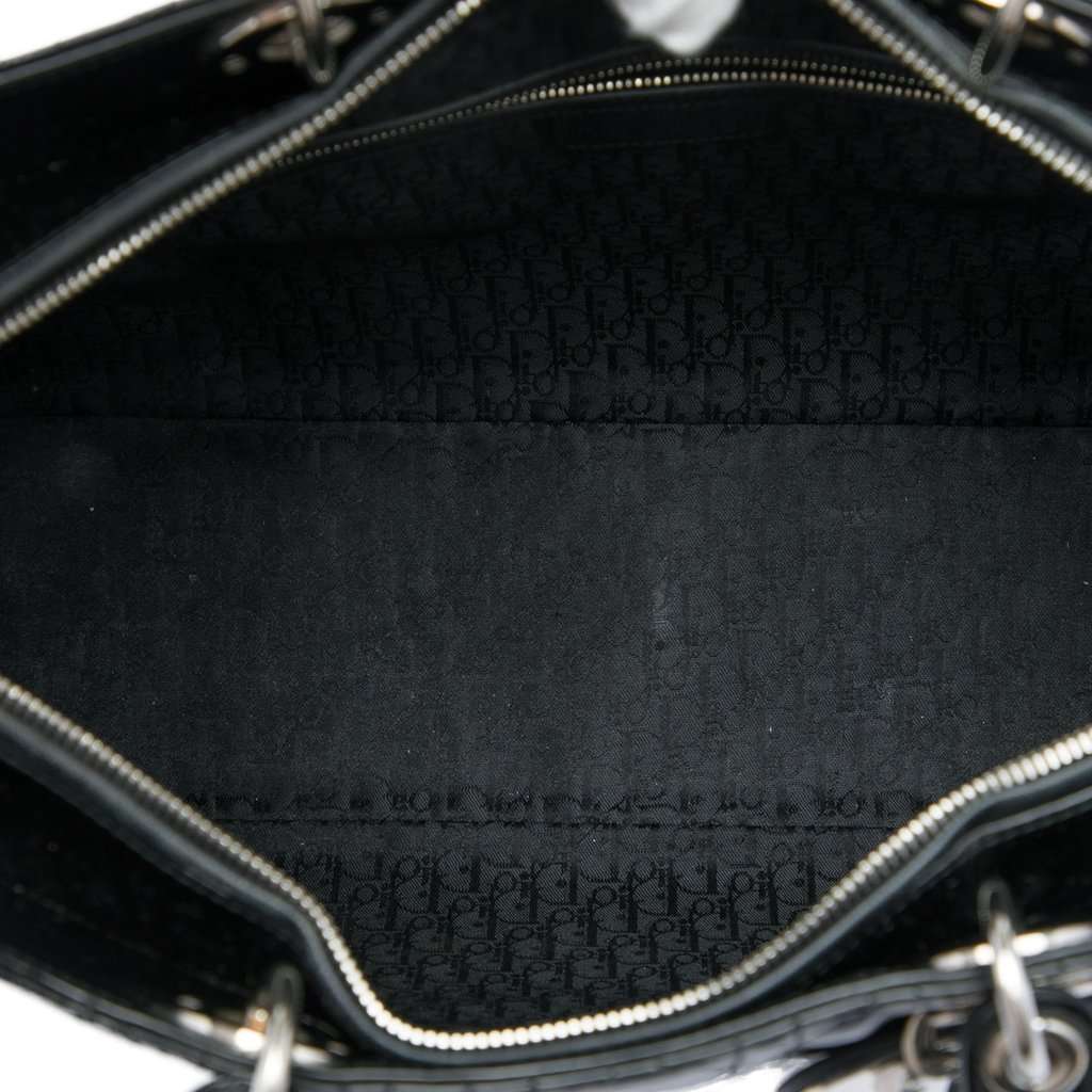 Dior Extra Large Patent Cannage Lady Dior Black Leather Good - Model View