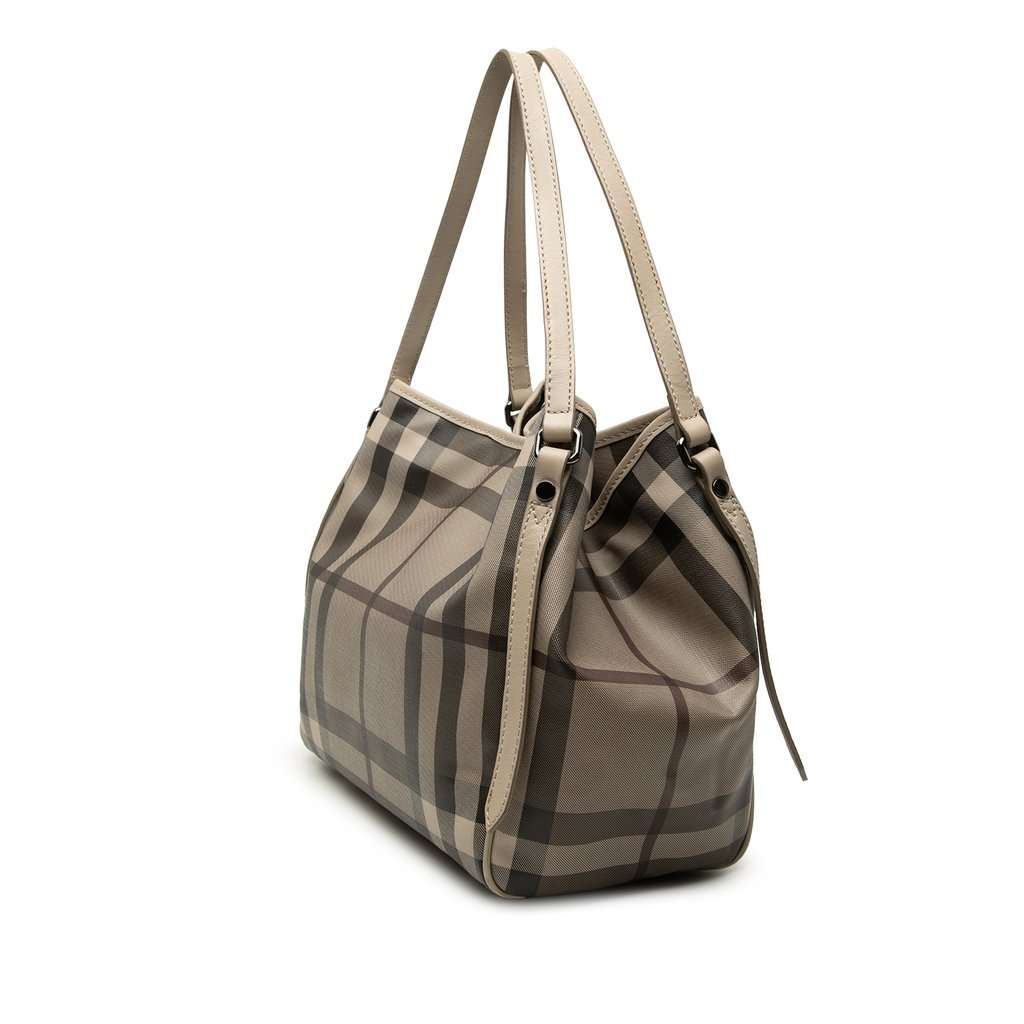Burberry Small Smoke Check Coated Canvas Canterbury Tote Brown Very good - Back View