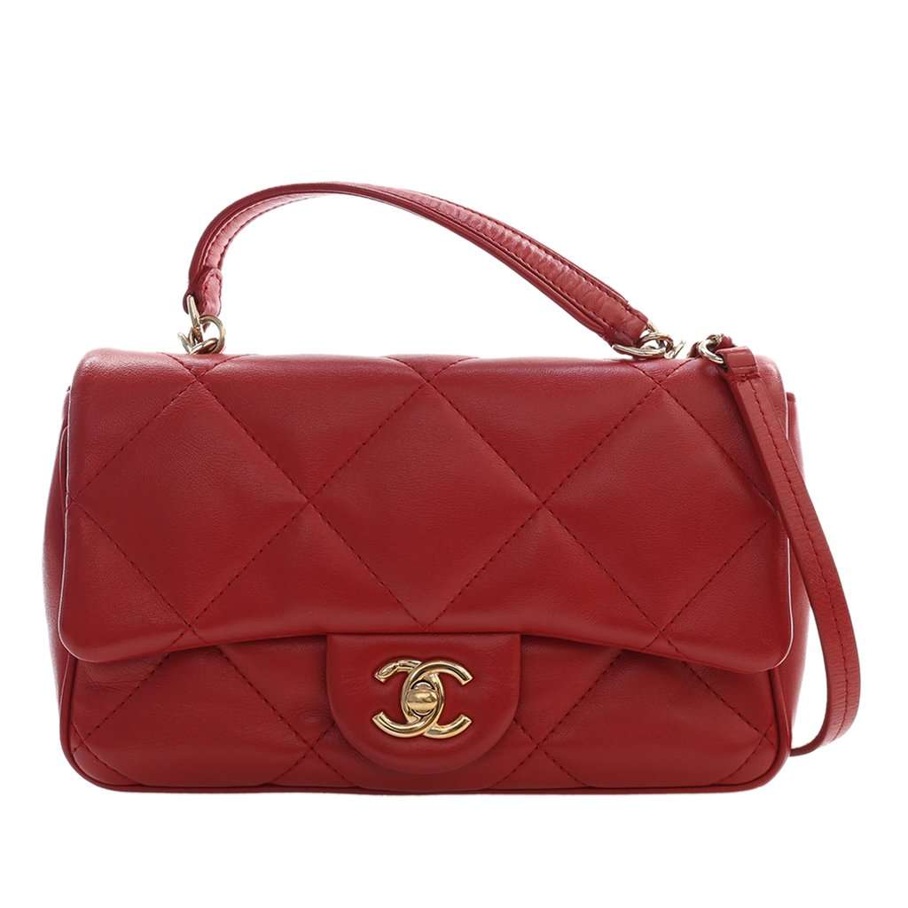 Chanel Small Lambskin Easy Carry Flap Red Leather Very good - Front View