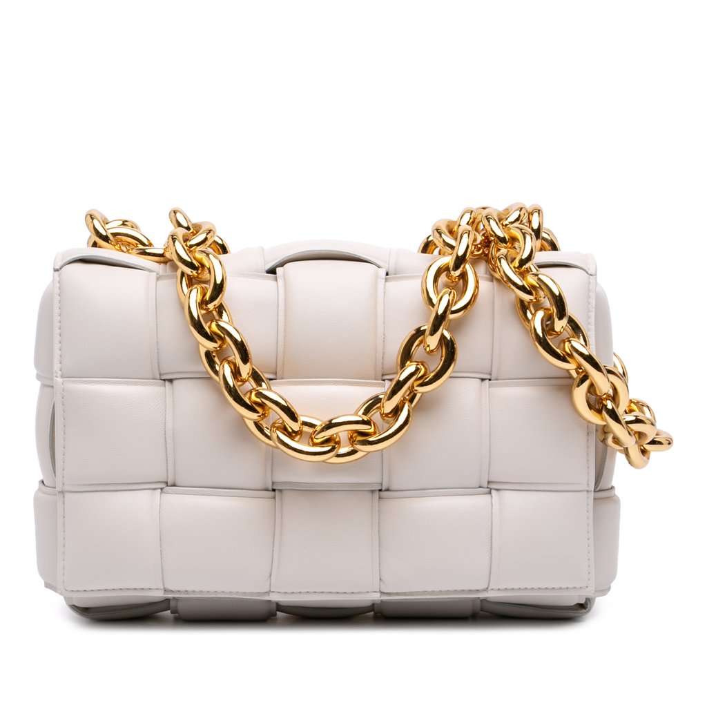 Bottega Veneta Nappa Intrecciato Padded Chain Cassette Satchel White Leather Very good condition - Front View