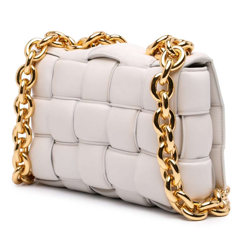 Bottega Veneta Nappa Intrecciato Padded Chain Cassette Satchel White Leather Very good condition - Back View