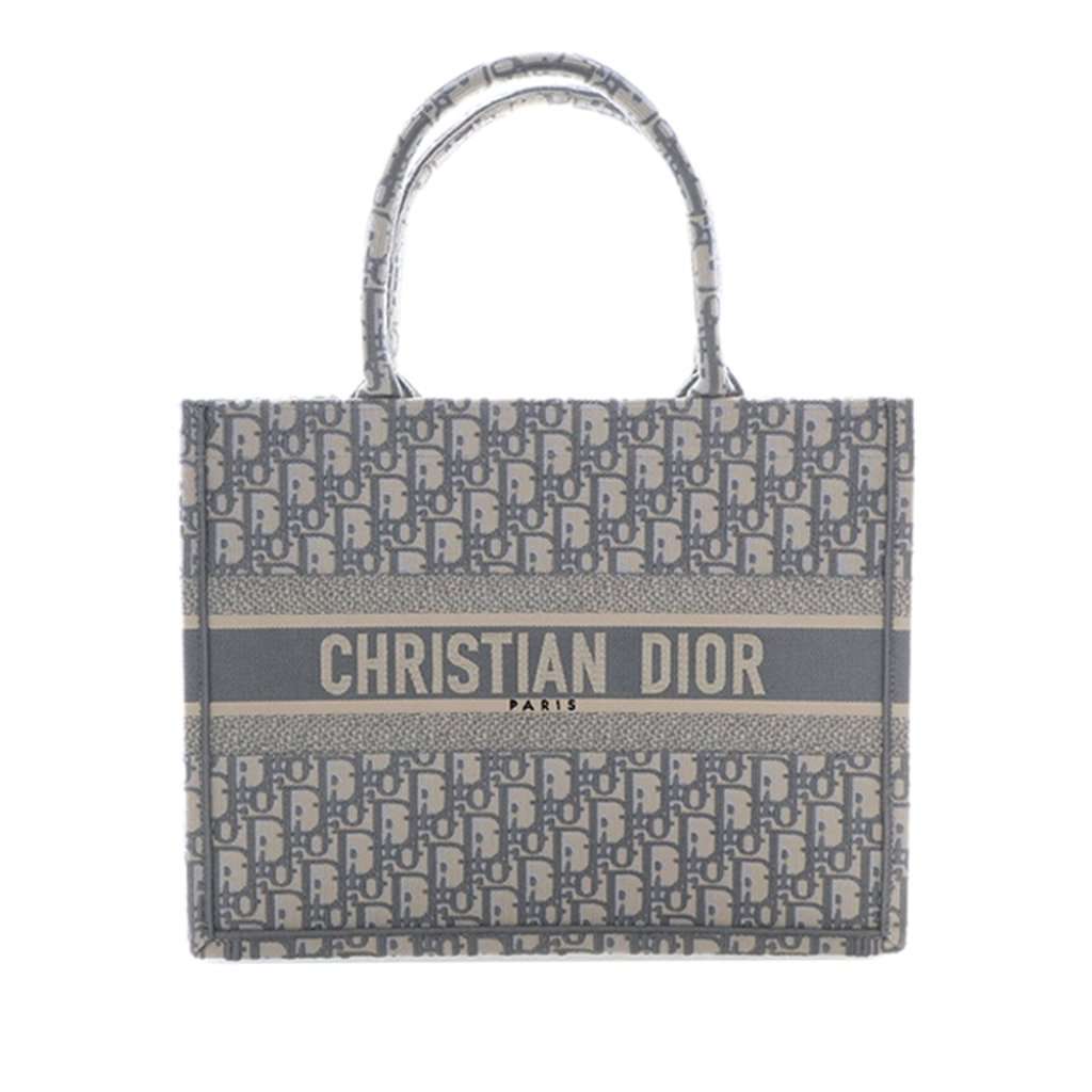 Dior Medium Oblique Embroidered Canvas Book Tote Grey Very good condition - Front View