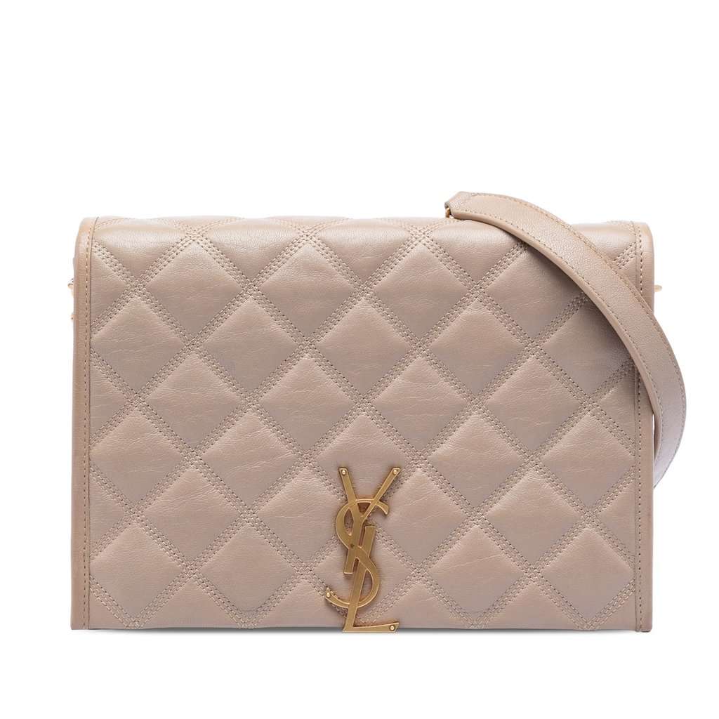 Saint Laurent Mini Quilted Lambskin Becky Chain Shoulder Bag Beige Leather Very good condition - Front View