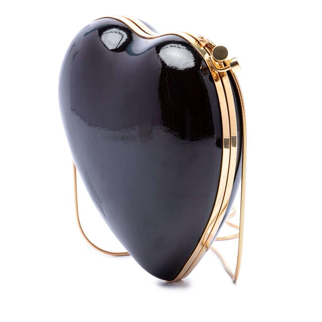 Saint Laurent Patent Love Box Chain Clutch Black Leather Very good - Back View