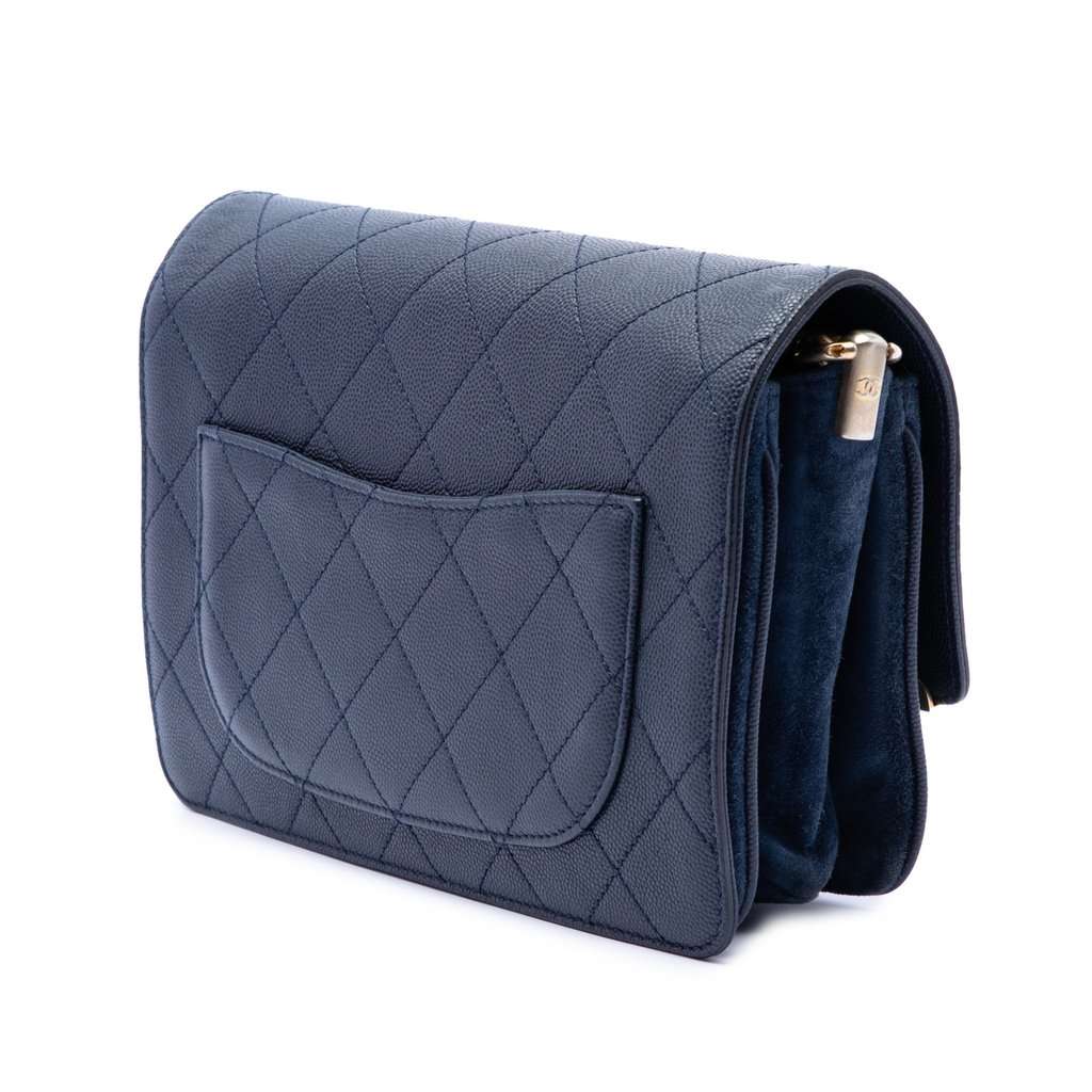 Chanel CC Stitched Caviar and Suede Lady Coco Flap Blue Leather Very good condition - Back View