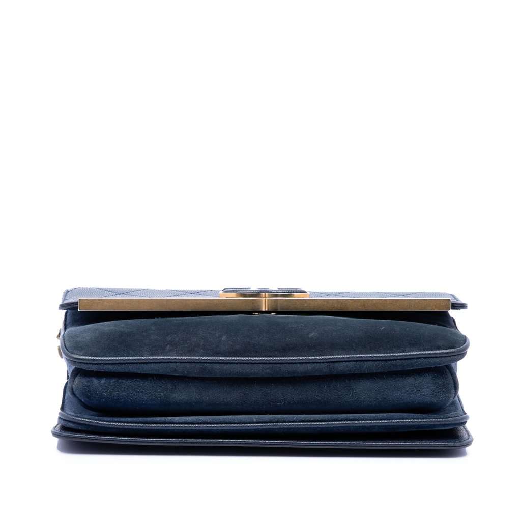 Chanel CC Stitched Caviar and Suede Lady Coco Flap Blue Leather Very good condition - Inside View