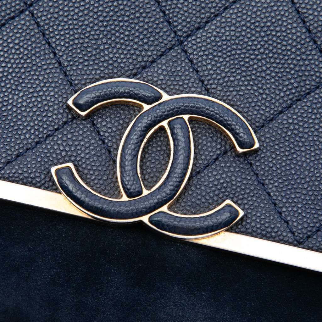 Chanel CC Stitched Caviar and Suede Lady Coco Flap Blue Leather Very good condition - Box View