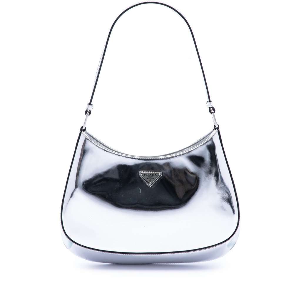Prada Spazzolato Leather Cleo Shoulder Bag Silver Leather Very good condition - Front View