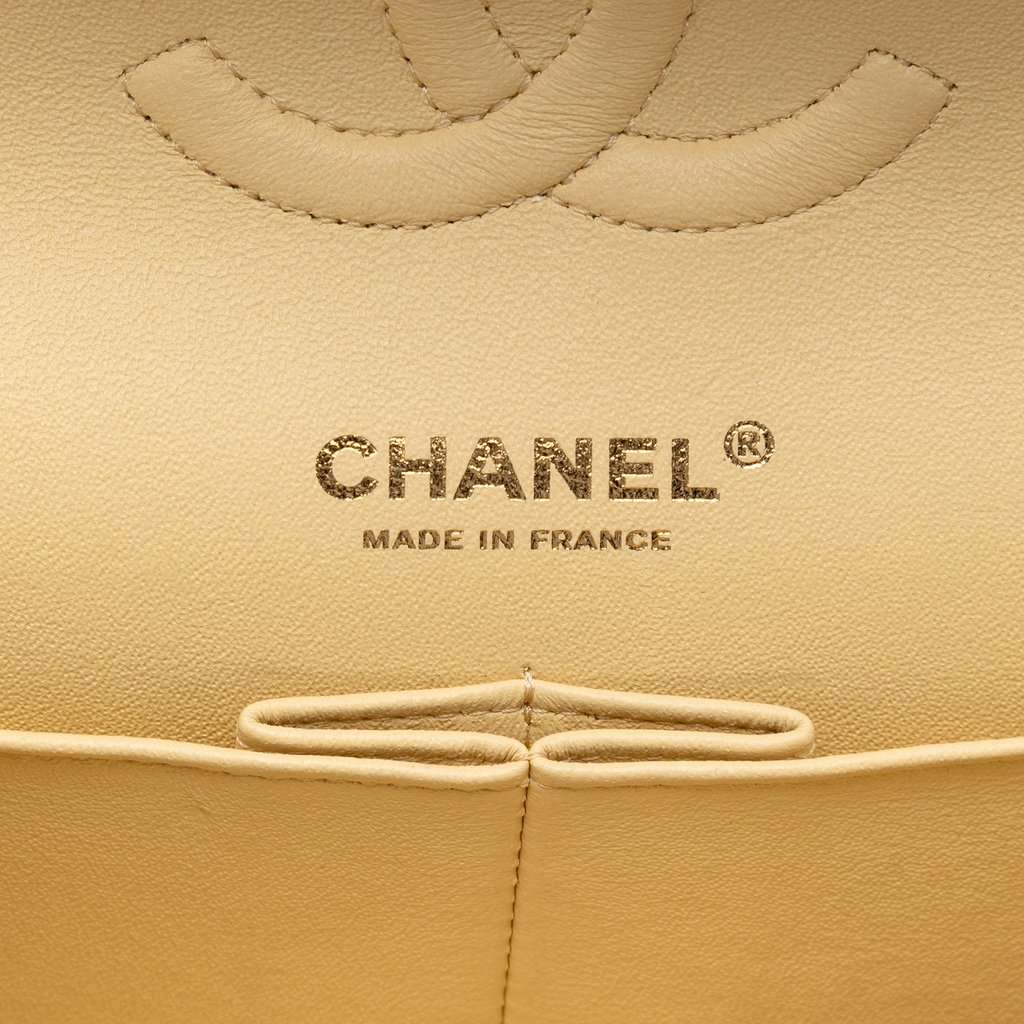 Chanel Medium Classic Fringed Tweed Double Flap Yellow Very good condition - Box View