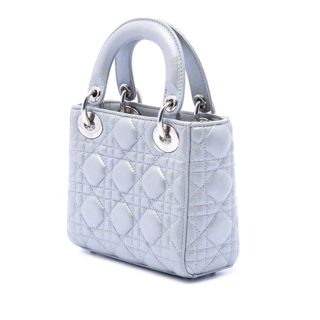 Dior Mini Iridescent Lambskin Cannage Lady Dior Silver Leather Very good - Back View