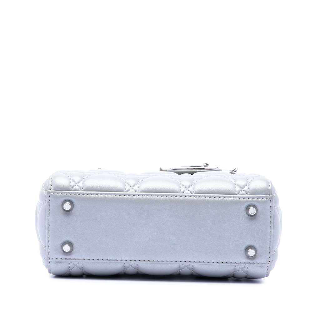 Dior Mini Iridescent Lambskin Cannage Lady Dior Silver Leather Very good - Inside View