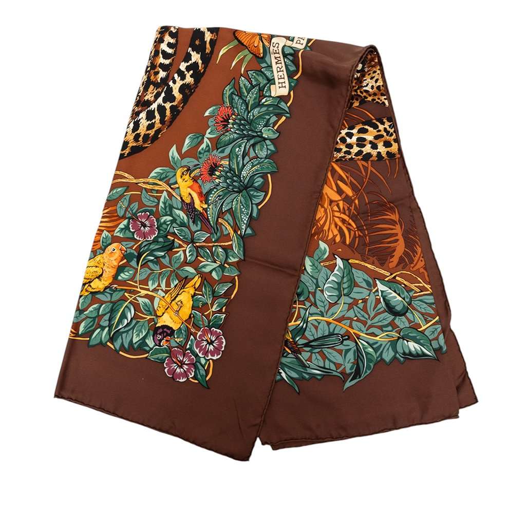 Hermès Jungle Love Silk Scarf 90 Brown Very good condition - Front View