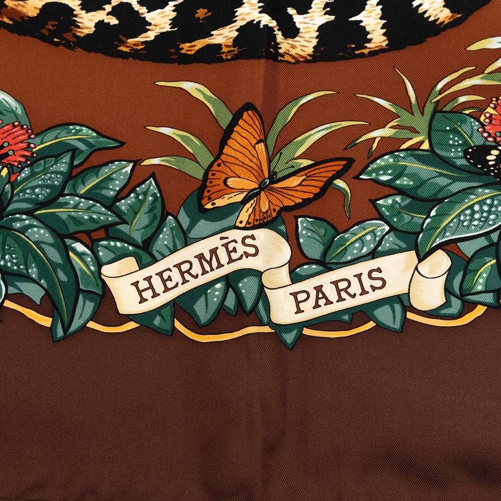 Hermès Jungle Love Silk Scarf 90 Brown Very good condition - Back View