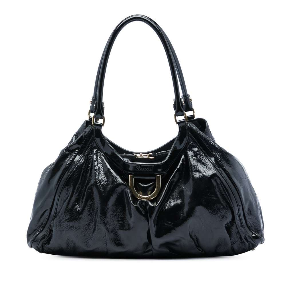 Gucci Patent Abbey D Ring Shoulder Bag Black Leather Very good - Front View