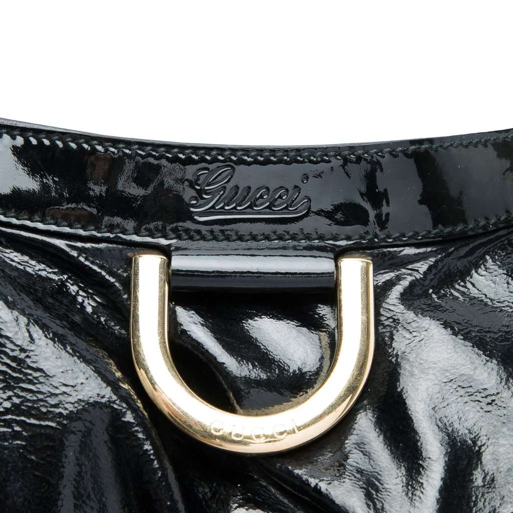 Gucci Patent Abbey D Ring Shoulder Bag Black Leather Very good - Box View