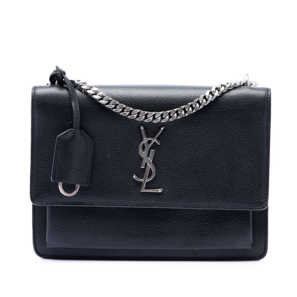 Saint Laurent Medium Grained Calfskin Monogram Sunset Crossbody Black Leather Very good - Front View