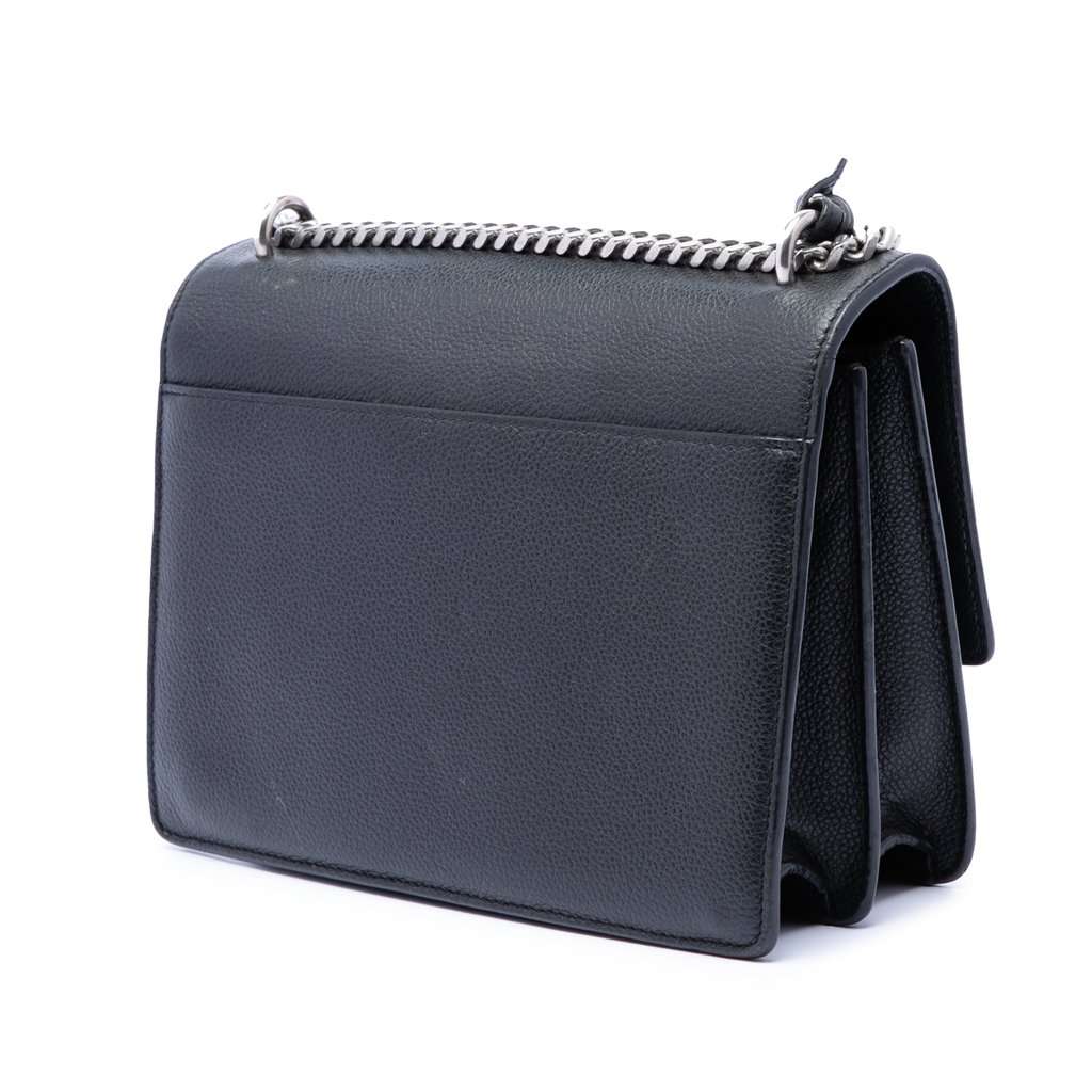 Saint Laurent Medium Grained Calfskin Monogram Sunset Crossbody Black Leather Very good - Back View