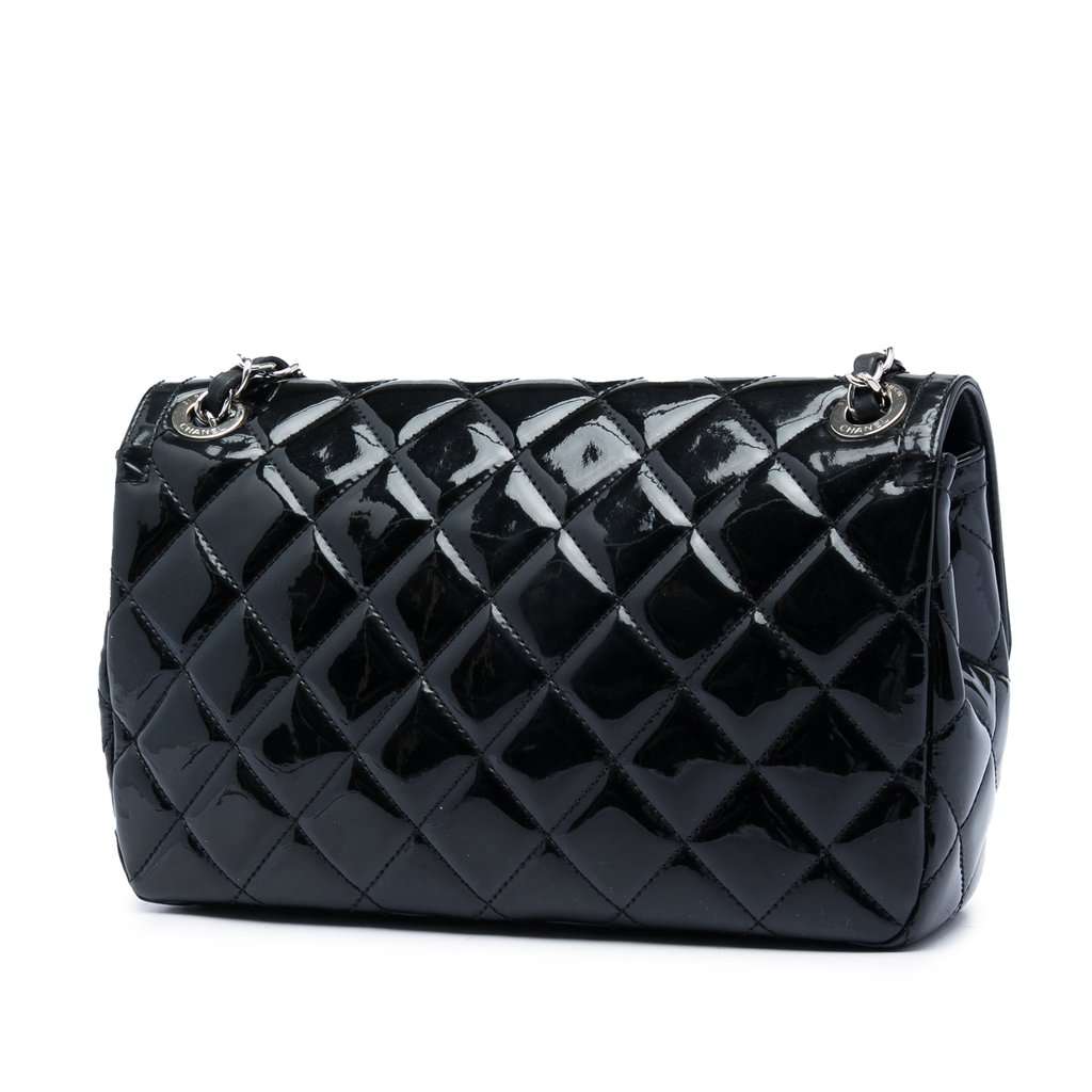 Chanel Medium Patent Coco Shine Flap Black Leather Very good - Back View