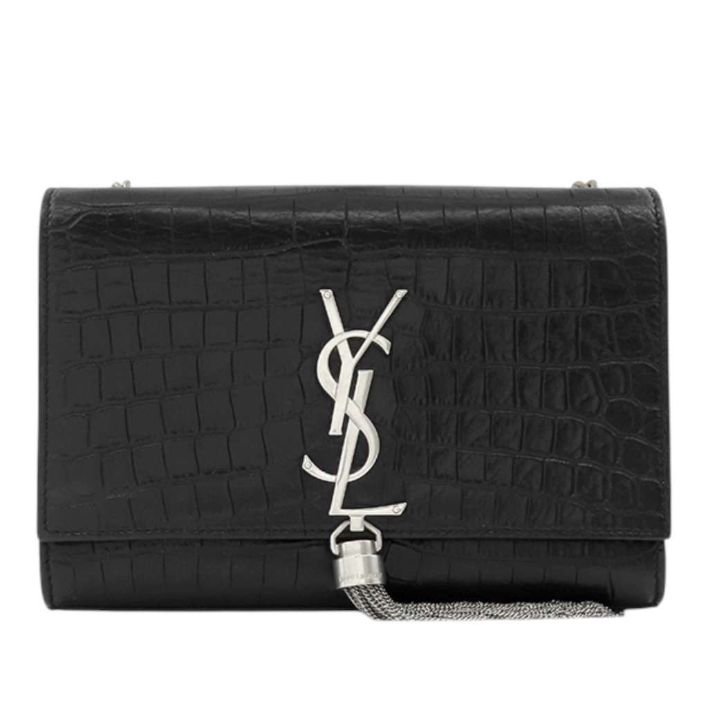 Saint Laurent Small Croc Embossed Leather Monogram Kate Tassel Crossbody Black Leather Very good - Front View