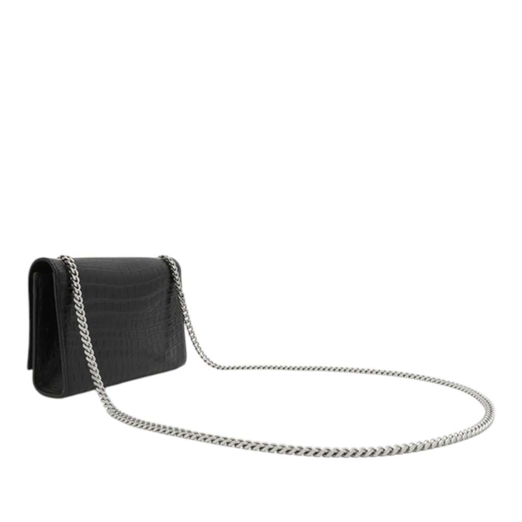 Saint Laurent Small Croc Embossed Leather Monogram Kate Tassel Crossbody Black Leather Very good - Back View