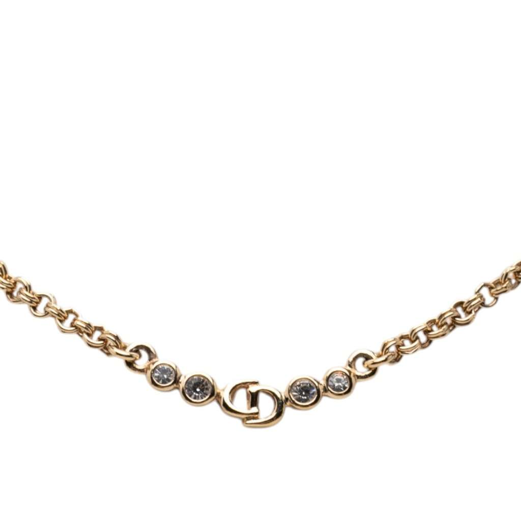 Dior Gold Plated CD Logo Strass Pendant Necklace Gold Metal Very good - Front View