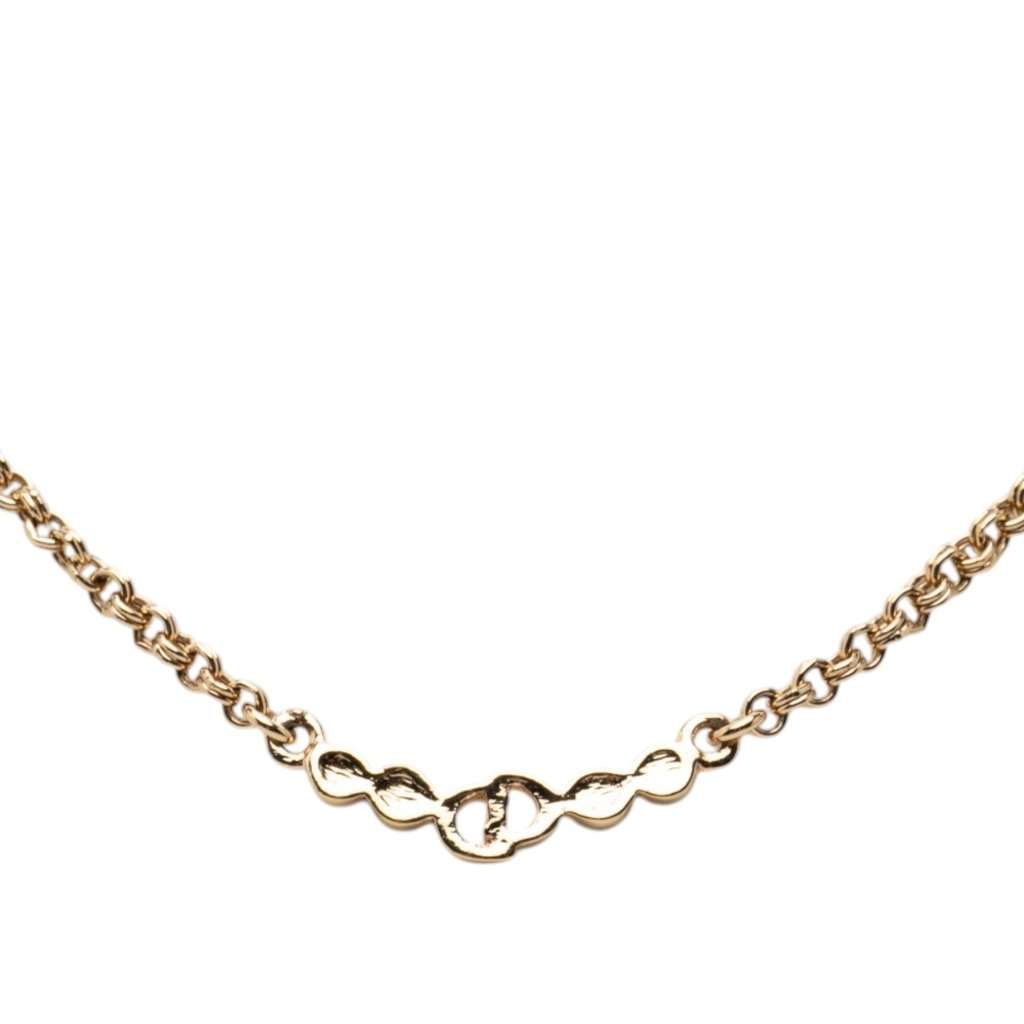 Dior Gold Plated CD Logo Strass Pendant Necklace Gold Metal Very good - Back View