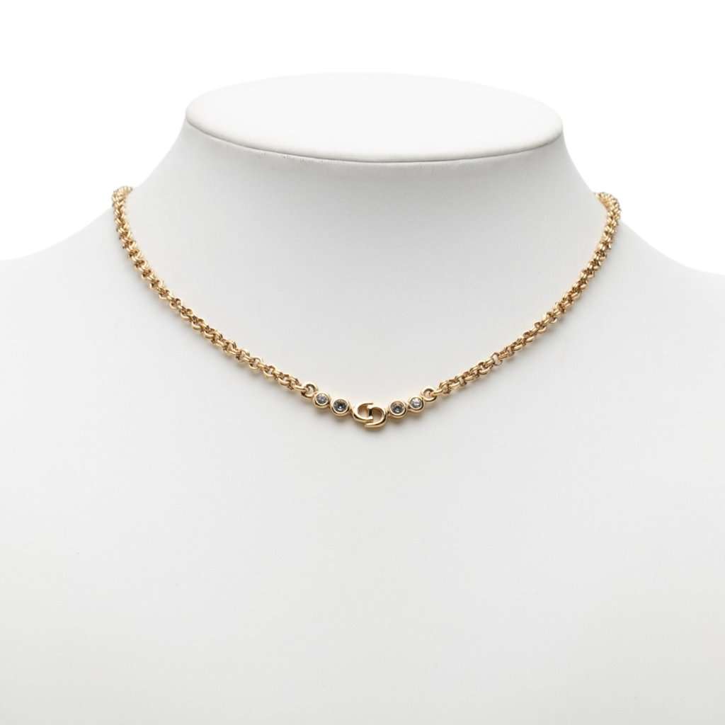 Dior Gold Plated CD Logo Strass Pendant Necklace Gold Metal Very good - Model View
