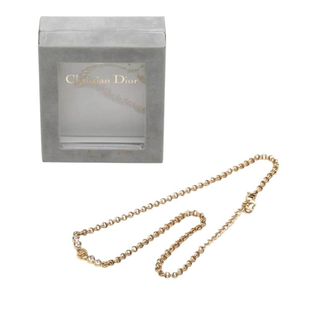Dior Gold Plated CD Logo Strass Pendant Necklace Gold Metal Very good - Box View