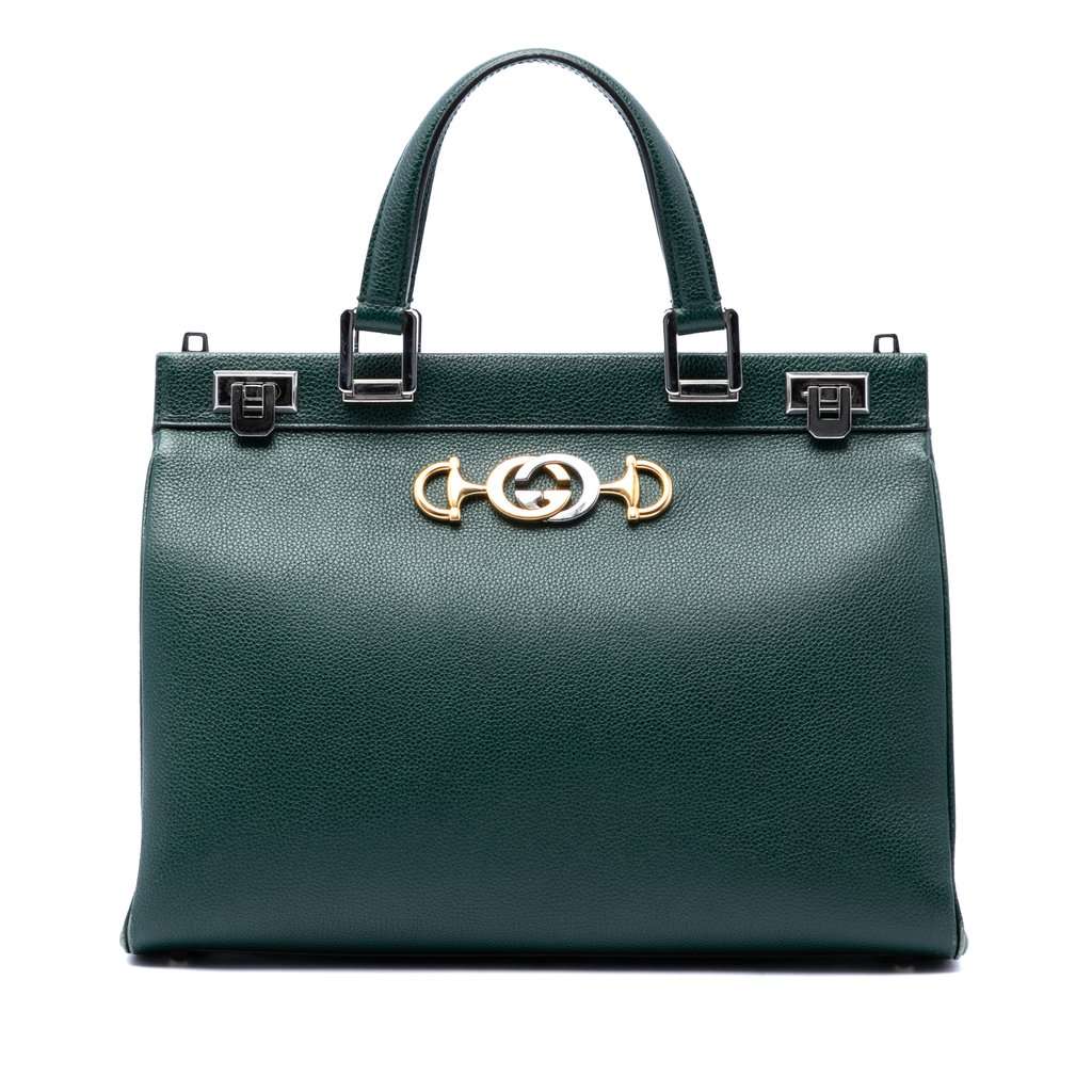 Gucci Medium Calfskin Zumi Top Handle Bag Green Leather Very good - Front View