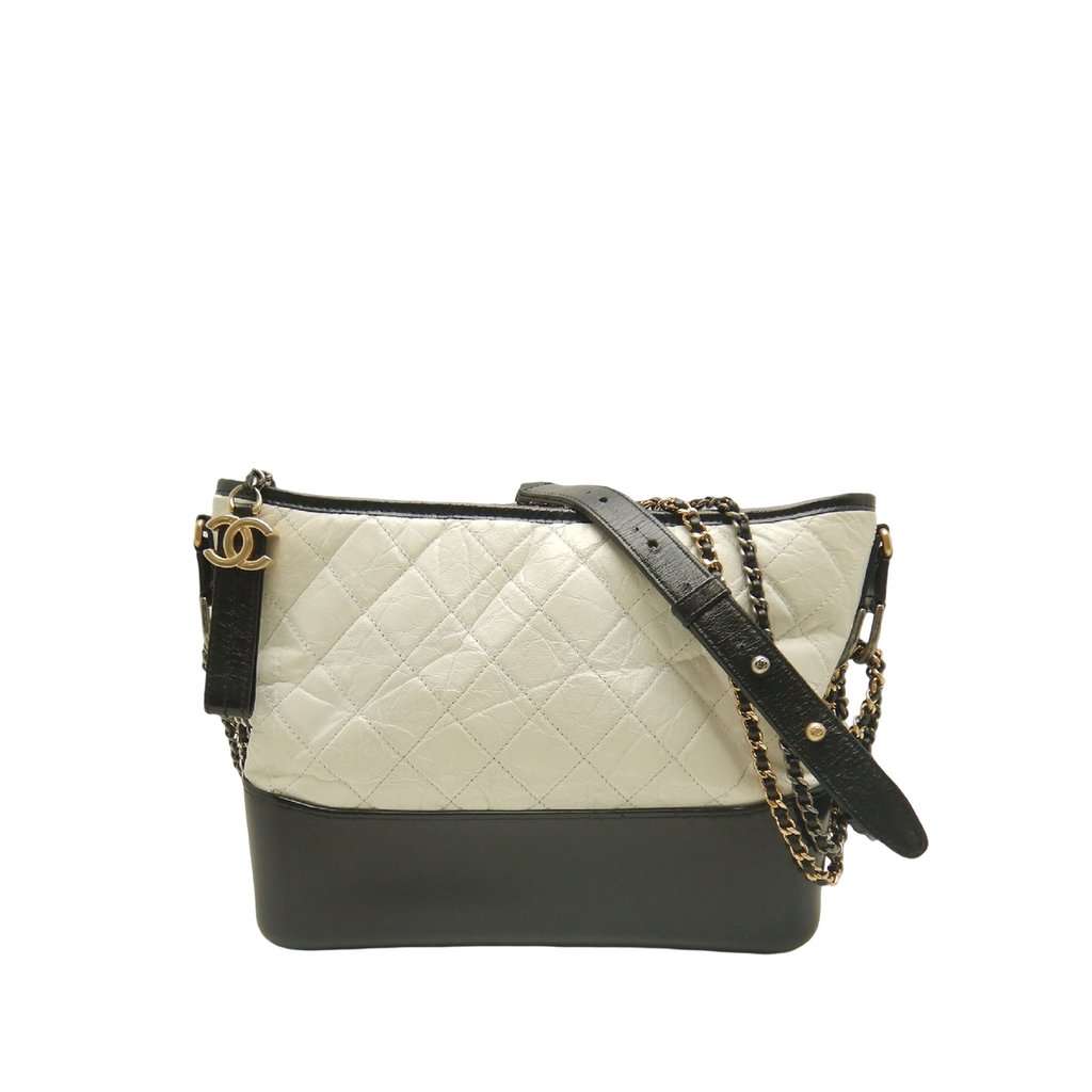 Chanel Medium Bicolor Quilted Aged Calfskin Gabrielle Hobo White Leather Very good - Front View